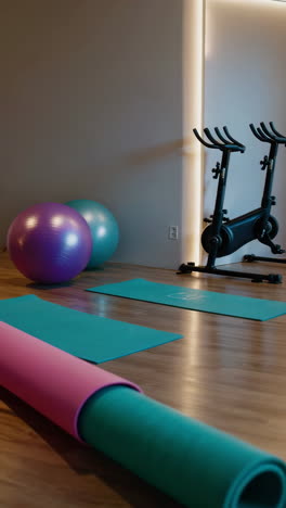 row of exercise bikes in a modern gym