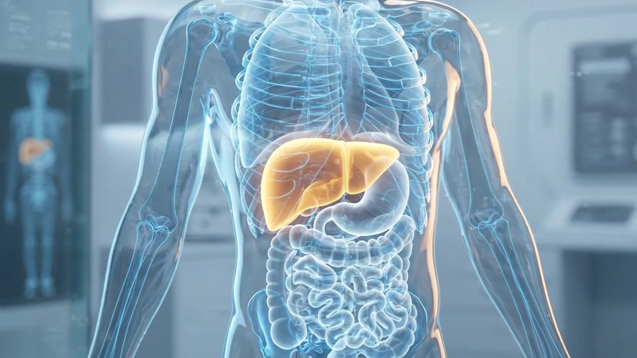 3D Holographic Human Liver Anatomy in Medical Laboratory