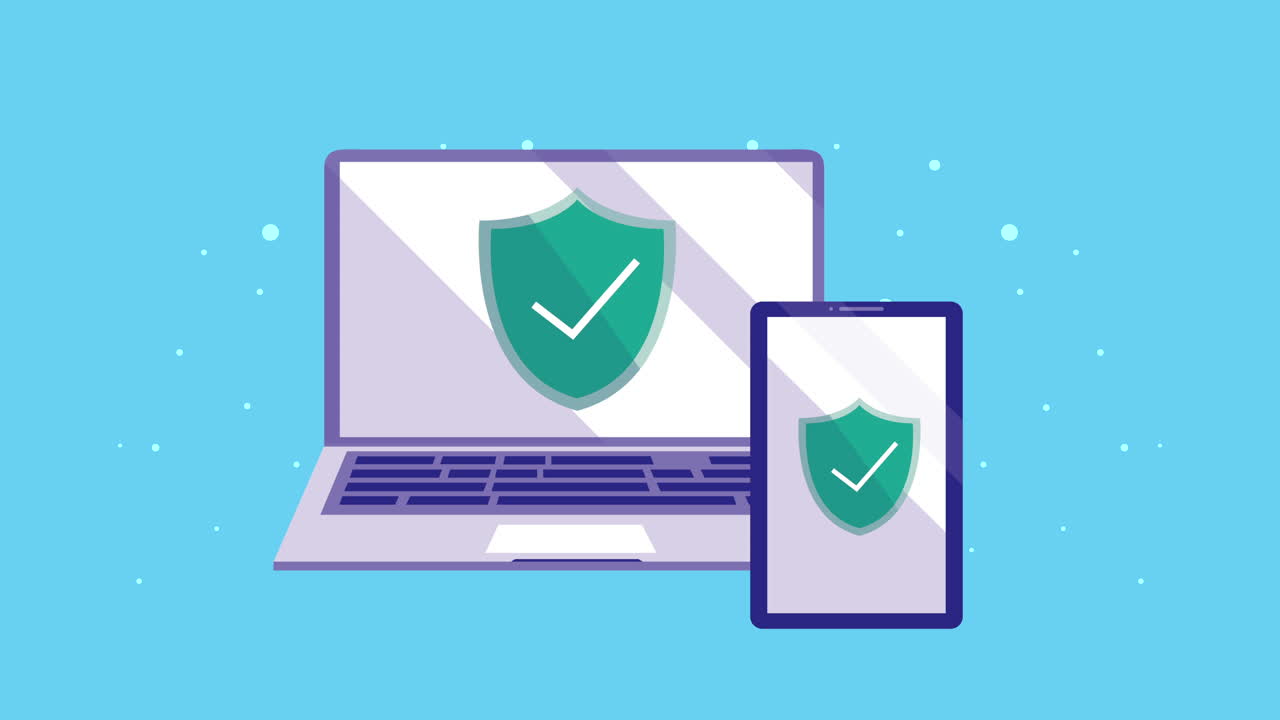 portátil y teléfono inteligente con seguridad cibernética de escudo