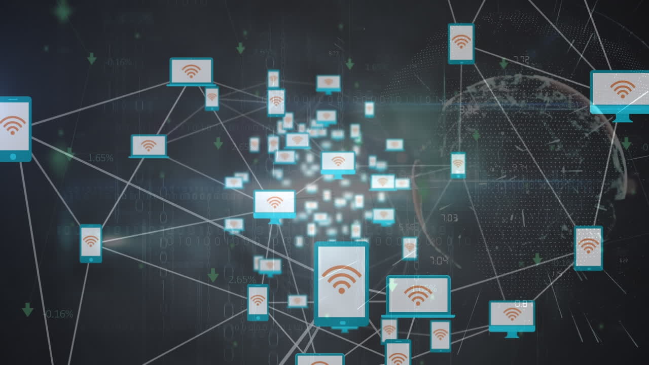 animación de la red de conexiones y el globo sobre fondo oscuro