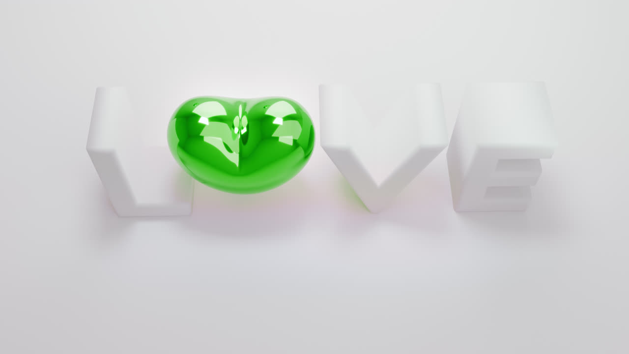 White love letters sign with the green heart instead of "O" letter