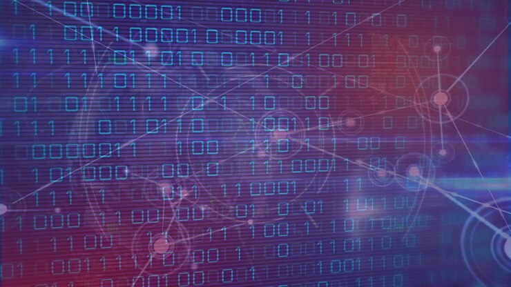 Animation of data processing over blue background