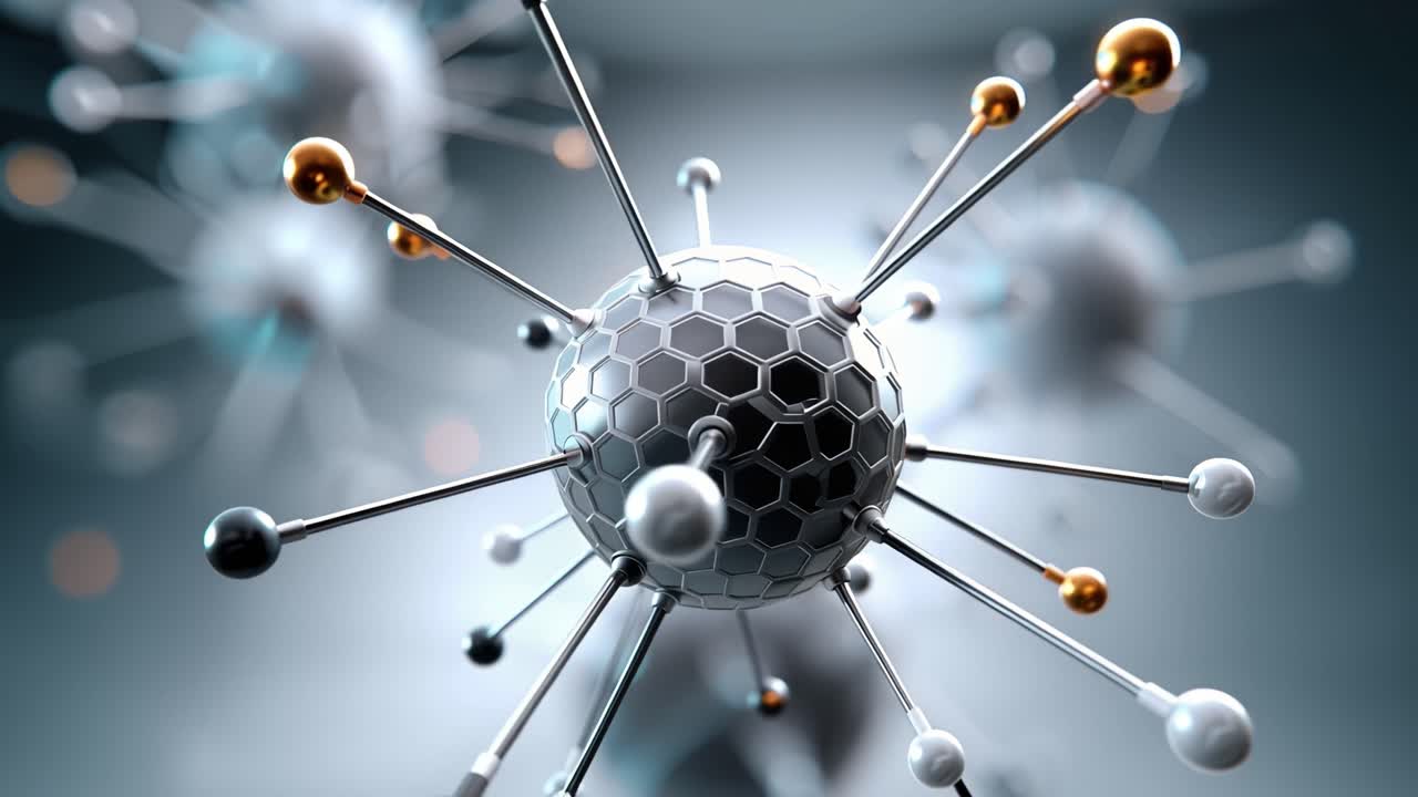 Abstract 3D Render of a Rotating Molecular Structure