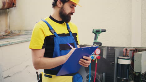 technician inspecting freon levels