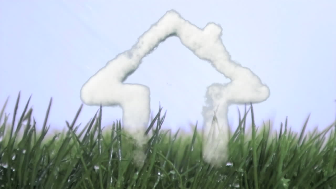 잔디와 파란 하늘에 있는 꿈의 집