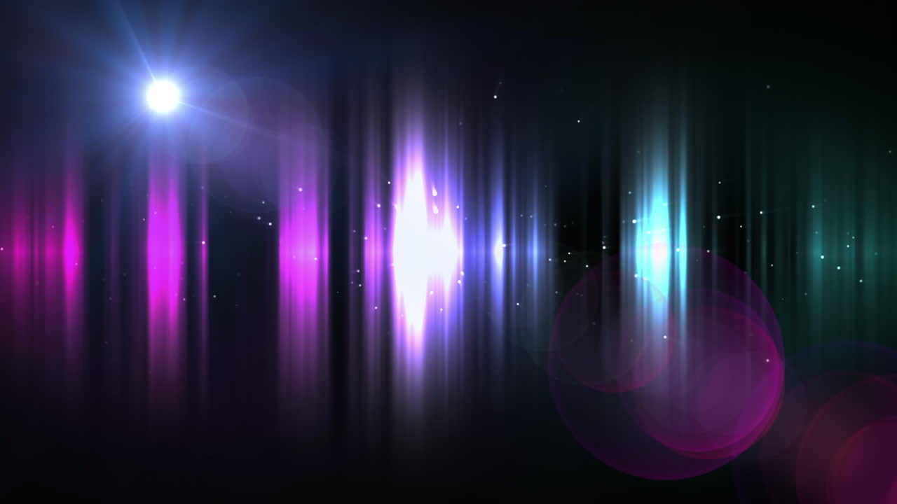 animación de líneas de frecuencia verticales con una estrella errante sobre fondo negro