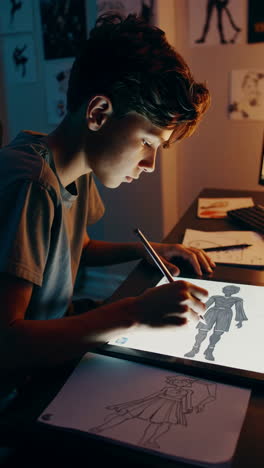 young boy creating digital art on a graphic tablet