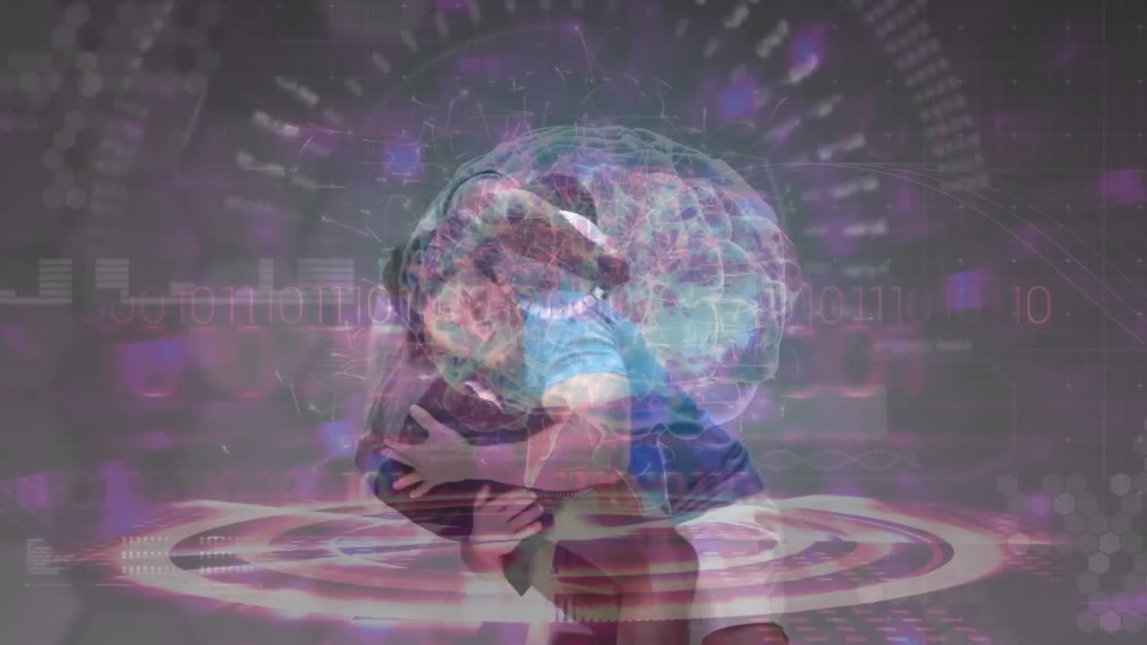 스마트 폰을 사용하는 코카서스 사업가에 대한 데이터 처리 및 지구촌의 애니메이션