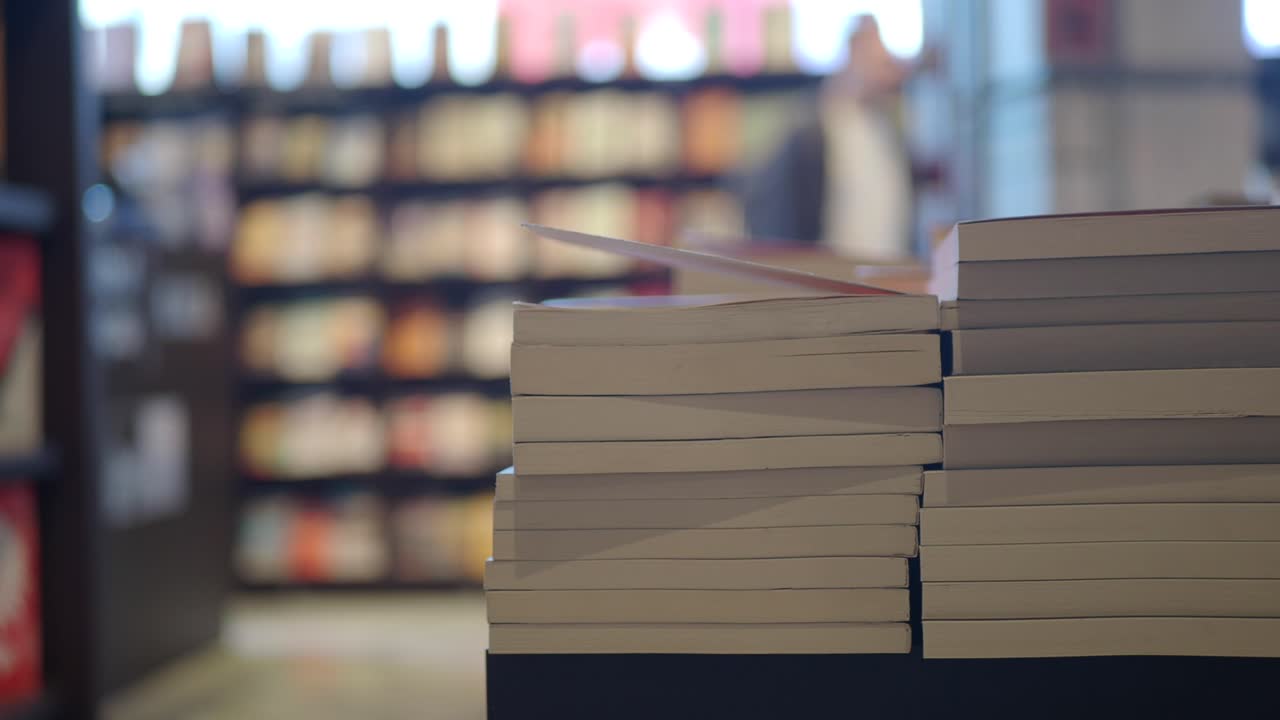 Stack of books in a bookstore