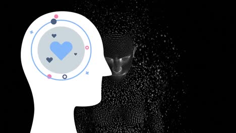 animation of human head with heart over digital human