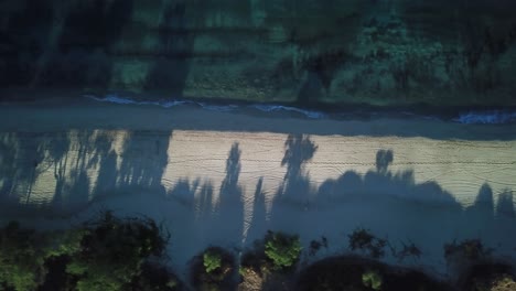 birds eye drone shot flying along a hawaiian beach with small waves crashing on the shore