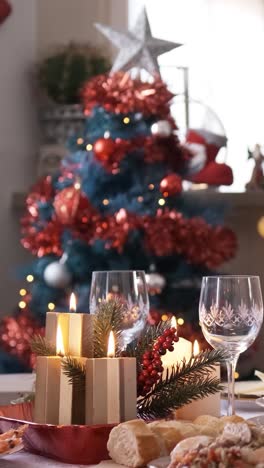 slow motion video with the focus on christmas decorations on the table