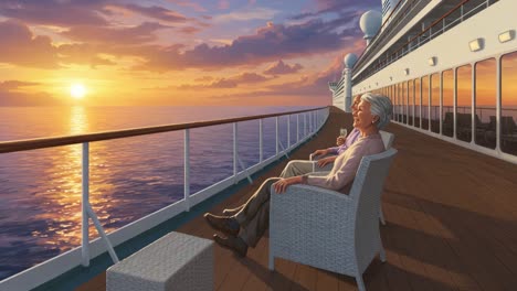 relaxing at sea: captivating sunset views from a cruise ship's deck, perfect for enjoying peaceful moments with a glass of wine in hand