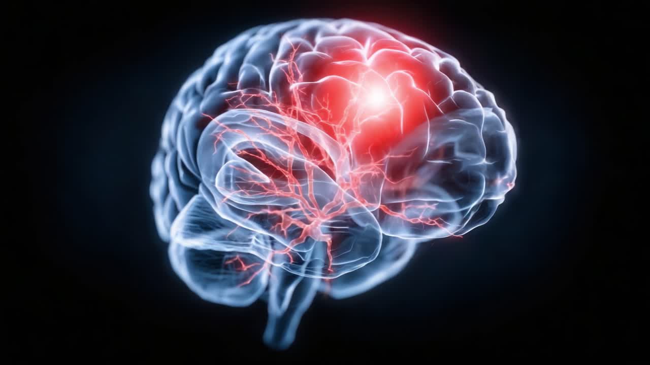 En fantastisk visualisering av neural aktivitet i den mänskliga hjärnan, som belyser de intrikata kopplingarna och energiflödet som är avgörande för kognitiv funktion och hälsa.