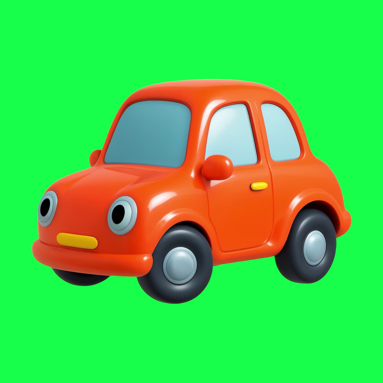 Animasi ilustrasi mobil mainan warna-warni, video 4K transparan, layar hijau