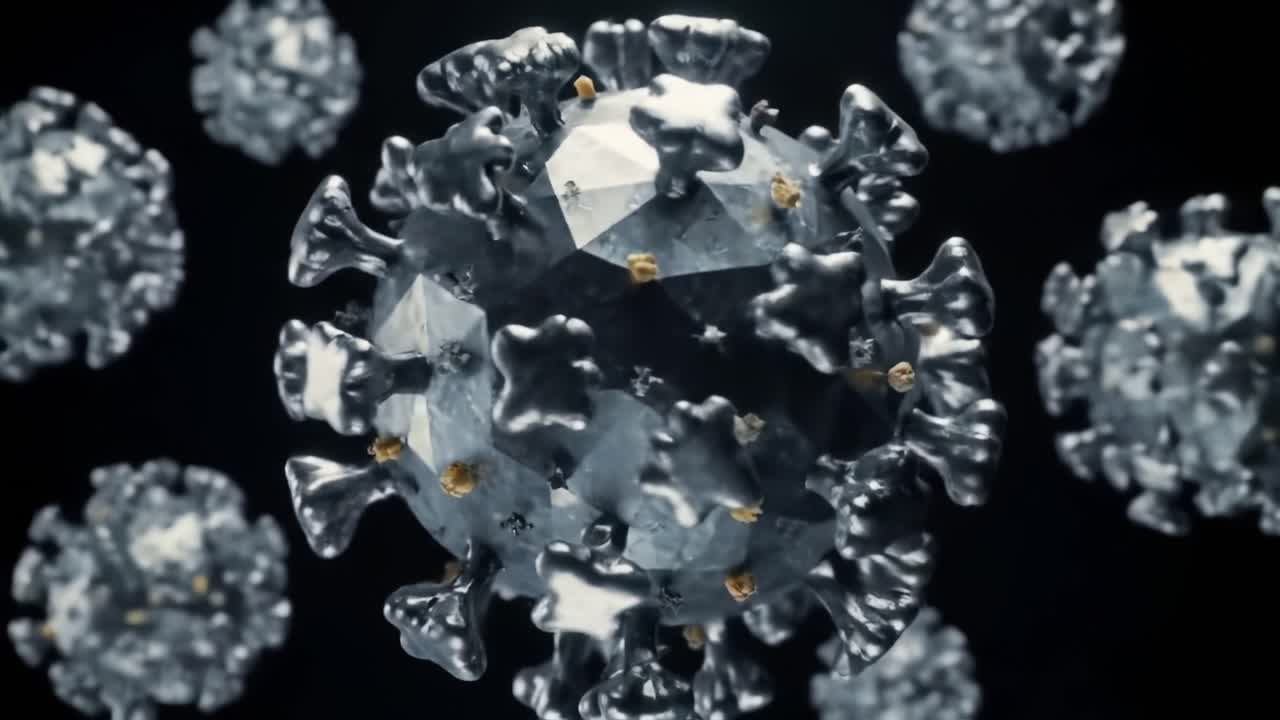 Detailed Visualization of a Virus Structure Showcasing Molecular Features and Surface Characteristics Under Enhanced Magnification and 3D Rendering Techniques