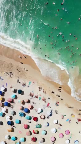 top view of the waves on the beach, drone view