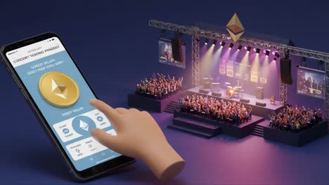 Interactive Ticketing Experience: Engaging App for Concert Enthusiasts Showcasing a Vibrant Venue Atmosphere with Enthusiastic Audience and Dynamic Stage Setup