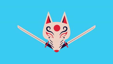 máscara de kitsune japonesa con espadas