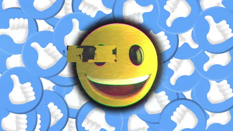 animación del icono de emoji sonriente y los iconos de pulgar hacia arriba sobre fondo negro