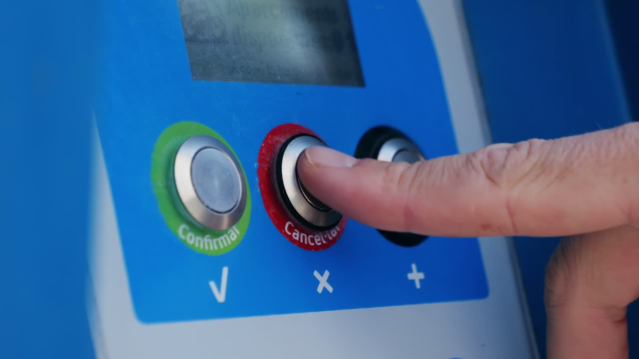 Pressing button on machine