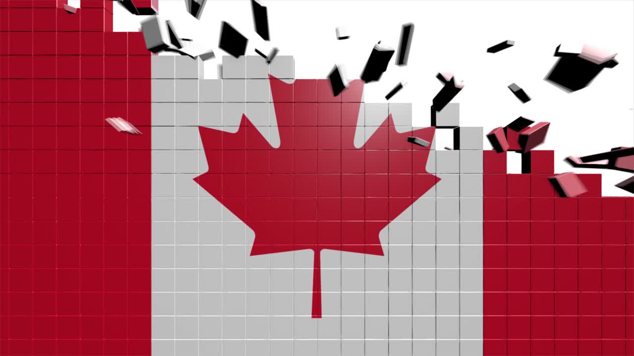 mapa de canadá mostrando introducción por regiones 4k animación bandera de canadá introducción fondo con países que aparecen y se desvanecen uno por uno y movimiento de la cámara