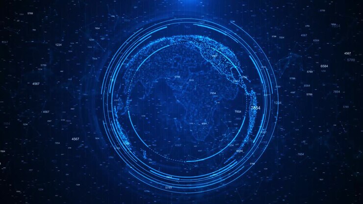 Connessione di rete globale, pianeta Terra, tecnologia internet, concetto di composizione di punti e linee della mappa mondiale.