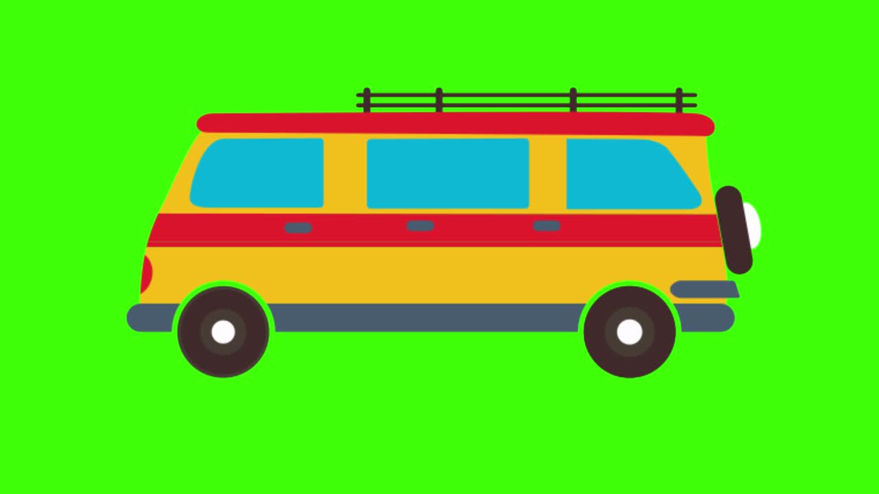 animación de un icono de furgoneta en una pantalla verde