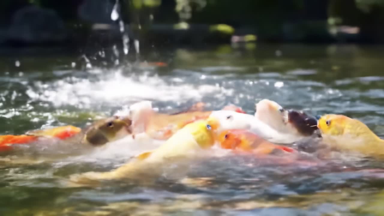 A Vibrant Display of Colorful Koi Fish Swimming Playfully in a Tranquil Pond, Capturing the Beauty of Nature and Serenity in Every Ripple.