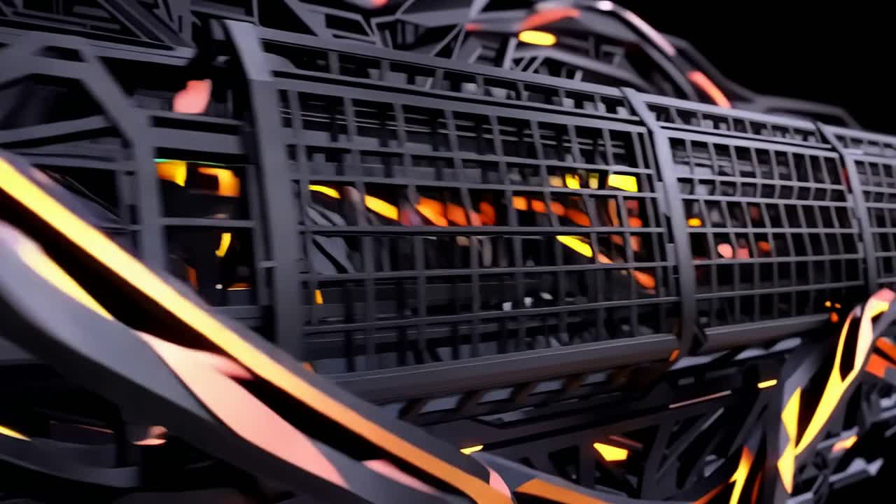 Rotating Abstract Technology Structure with Orange Glow