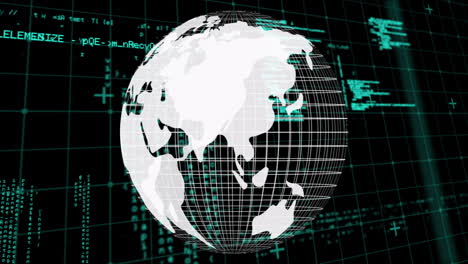 rotating globe with grid lines animation over dark green background