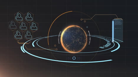 Animación-De-Iconos-De-Globo-Y-Codificación-Binaria-Y-Procesamiento-De-Datos-Sobre-Fondo-Oscuro