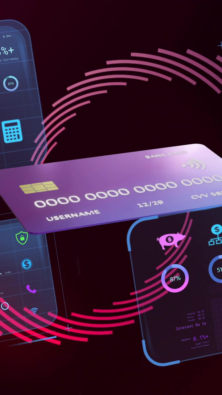 Displaying data analytics with graphs, digital dashboard in futuristic animation design