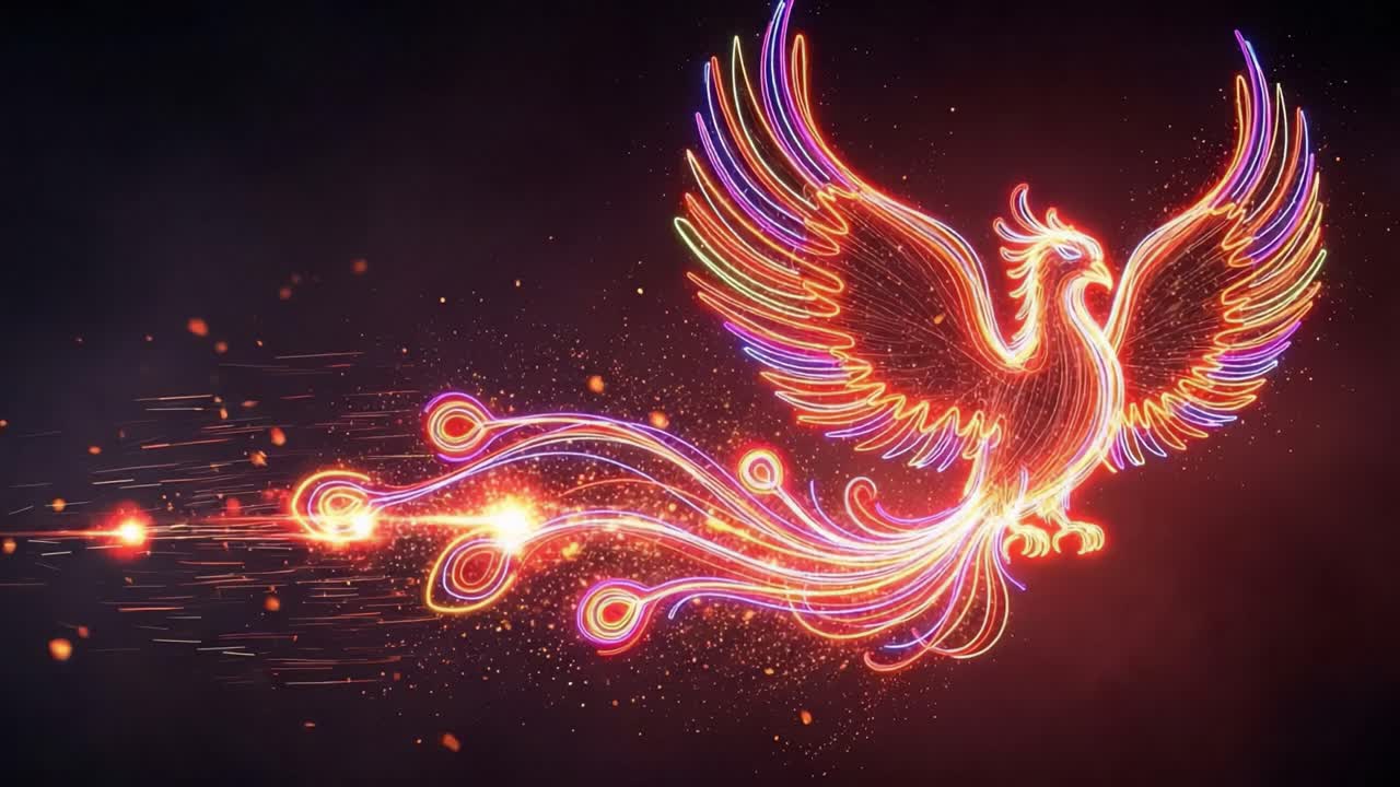 A Majestic Phoenix Igniting the Sky with Vibrant Colors, Symbolizing Rebirth and Transformation Through Its Fiery Trail of Light and Motion
