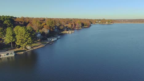 Aerial view of lake shore homes