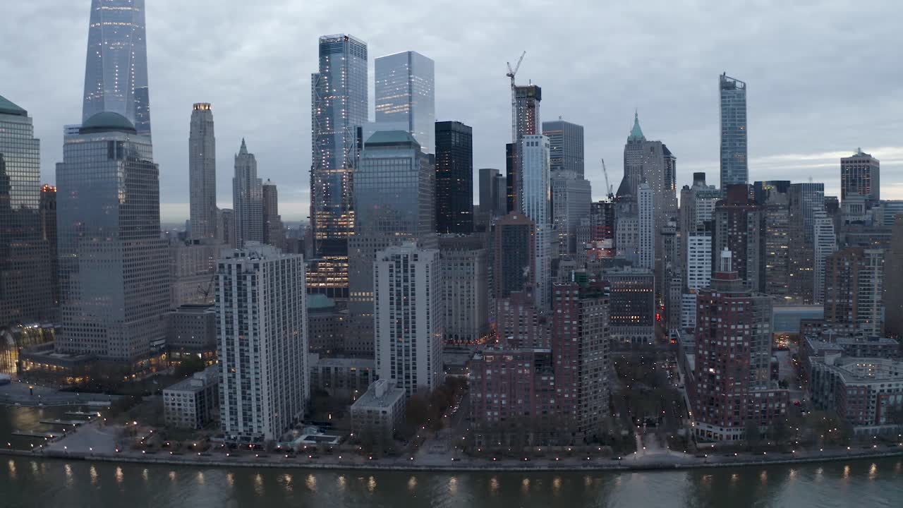Aerial footage of lower Manhattan