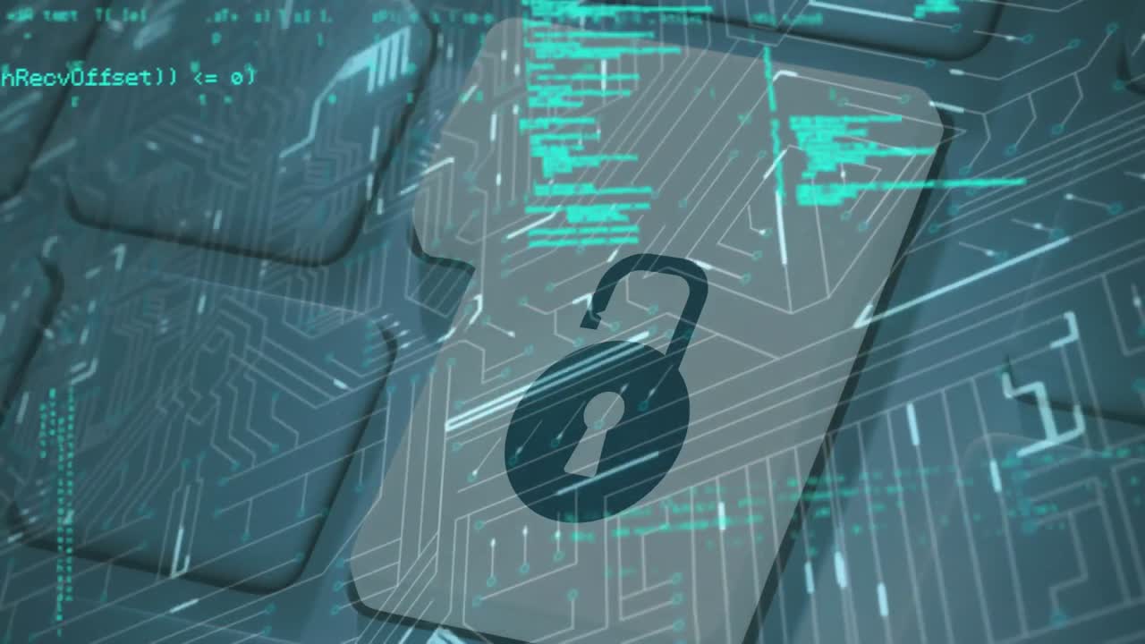 animación del candado de seguridad en línea con procesamiento de datos en segundo plano