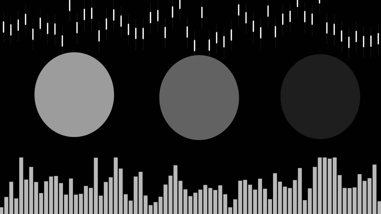 검은색 배경의 원 위에 색 기둥을 움직이는 애니메이션