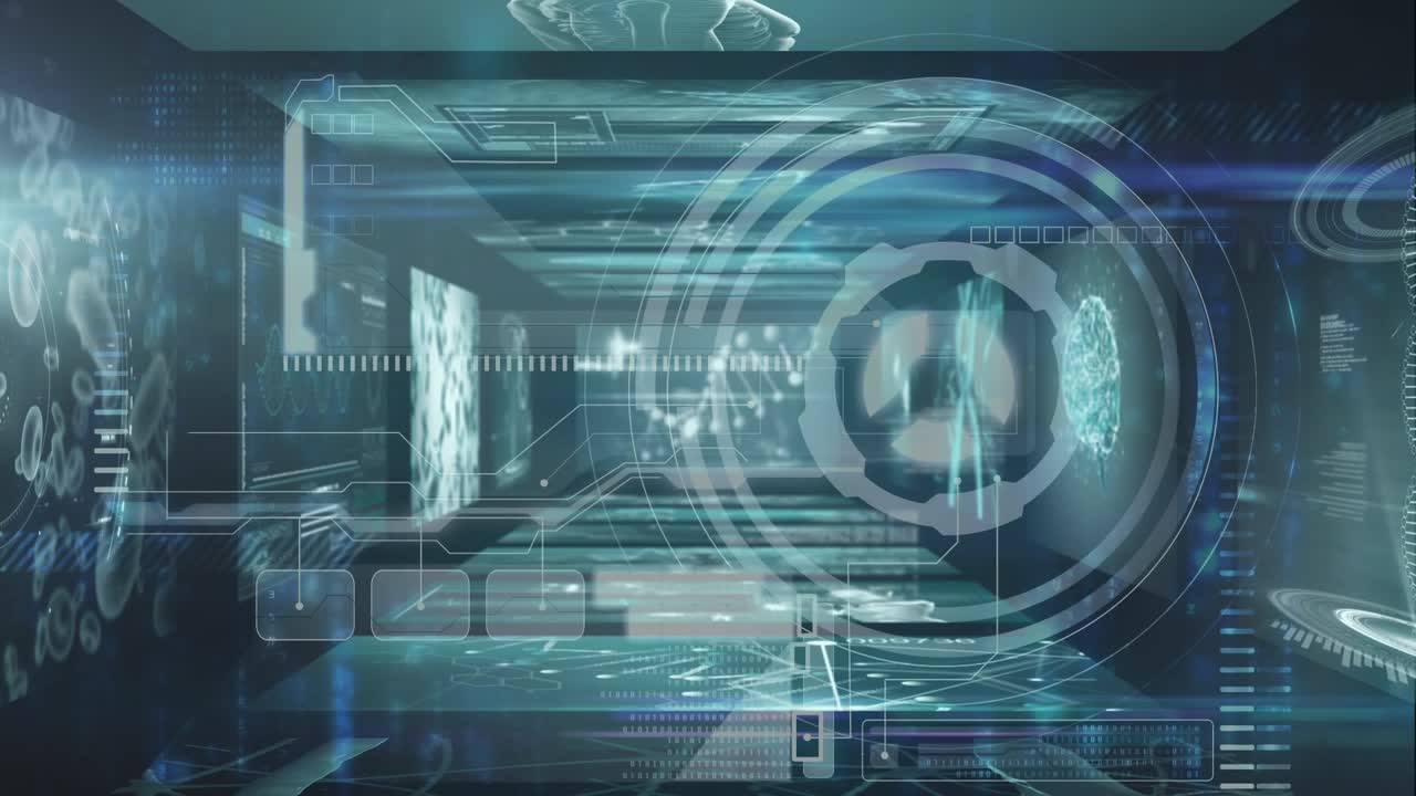 Animazione di scansione e elaborazione dati su sfondo nero