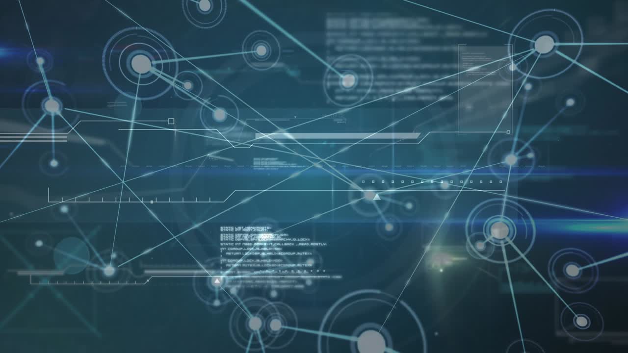 Animation of scientific data, dna and connections over navy background