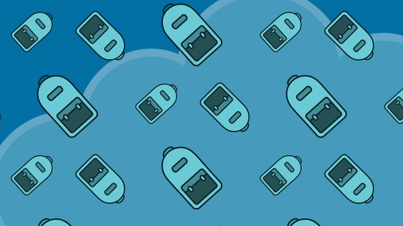 파란색 바탕에 구름 위에 있는 배 아이콘의 애니메이션.