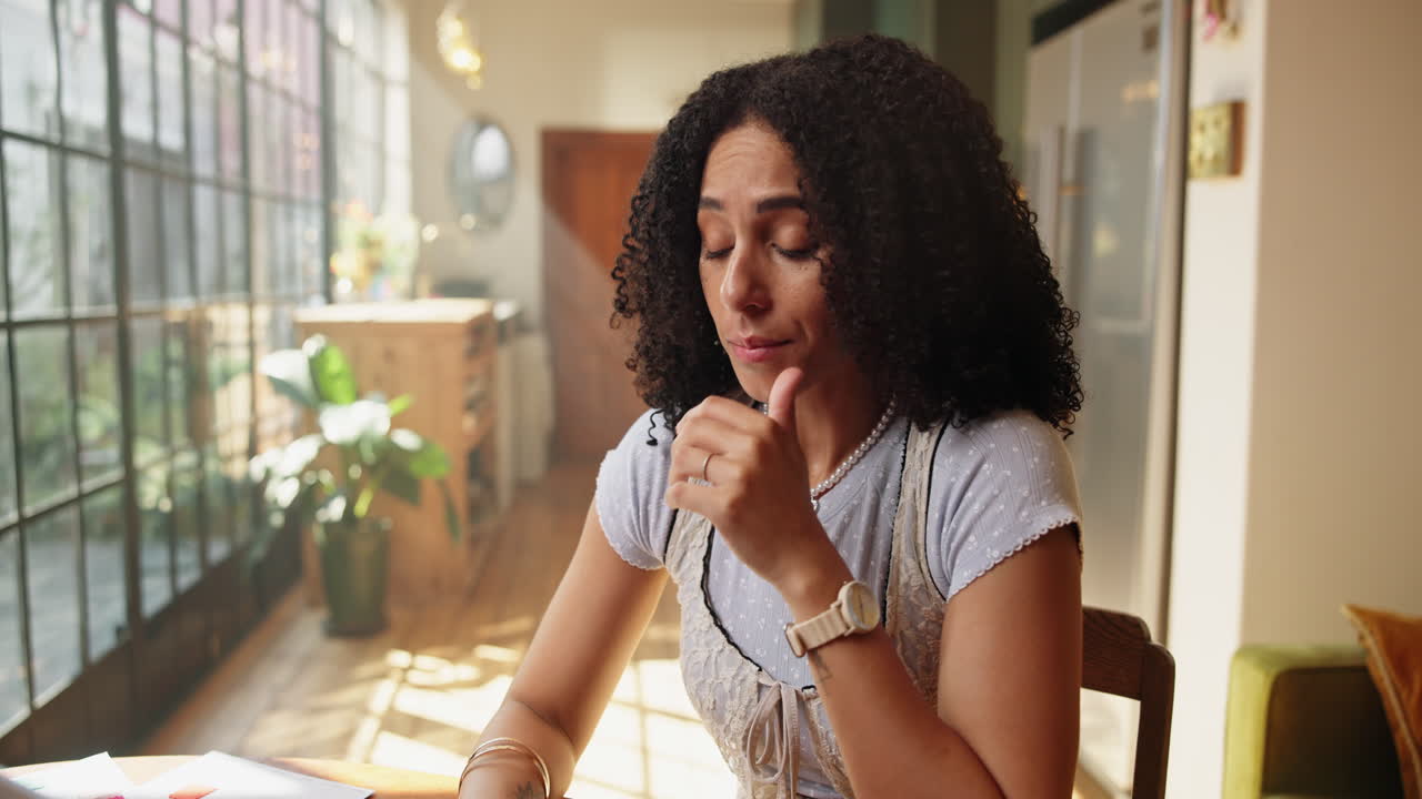 Tired Young Woman Yawns While Working on Laptop at Home