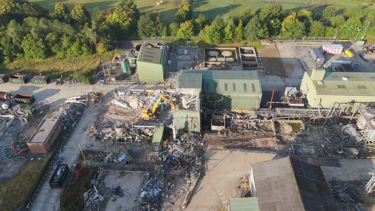 Chemical plant industrial demolition project. Decommissioning and demolition, removal and disposal of asbestos storage equipment, buildings and structural steelwork. Enviromental and global pollution