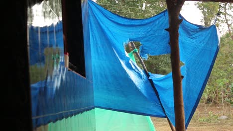 Torn-plastic-tarp.-Hole-in-blue-plastic-sheet