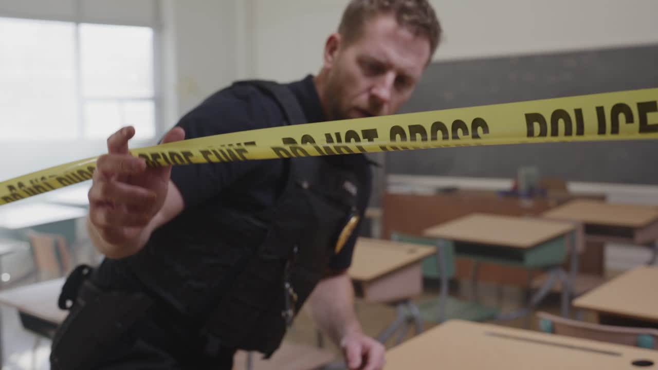 Police in a crime scene at a school
