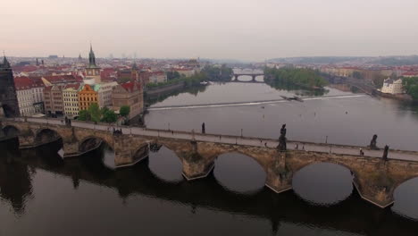 flying over charles bridge in prague czech republic