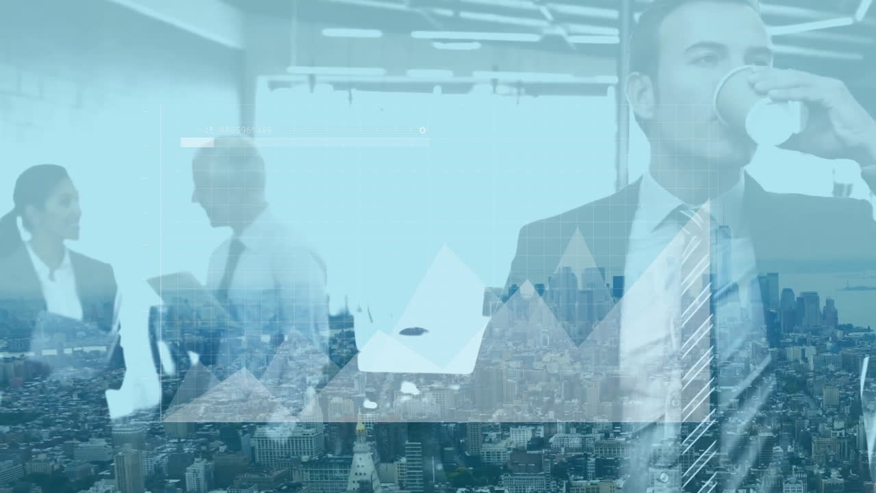 オフィスのさまざまなビジネスマンに対する財務データ処理のアニメーション