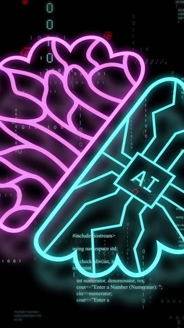 Animation of ai text, brain and data processing