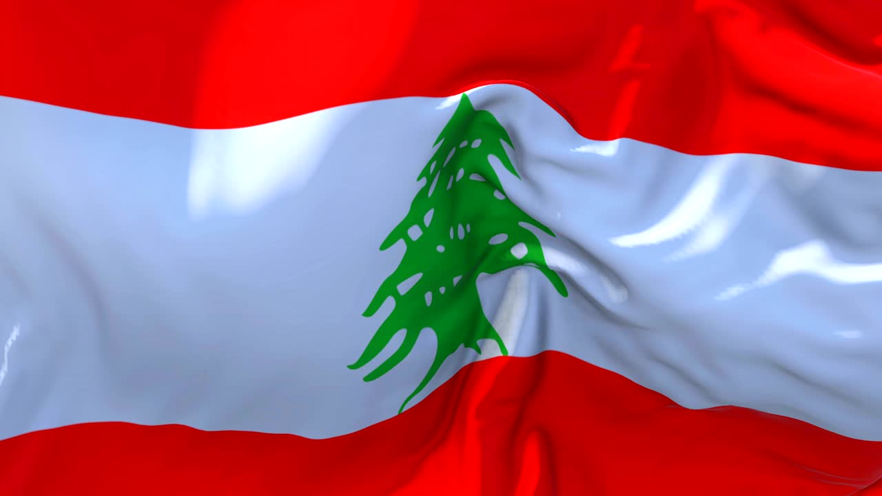 Lebanon Flag Waving in Wind Slow Motion Animation . 4K Realistic Fabric Texture Flag Smooth Blowing on a windy day Continuous Seamless Loop Background.