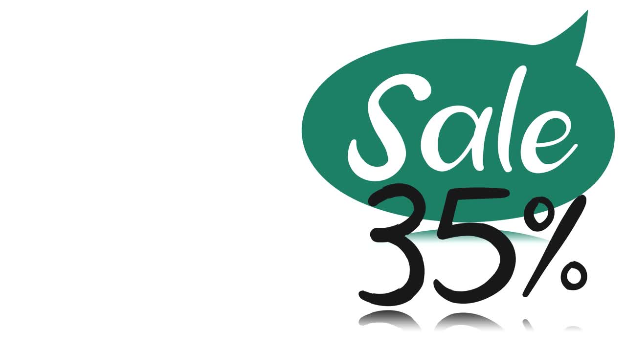 Animation. Reklamebanner, plakat. Taleboble med teksten UDSALG, 35 procents rabat, på hvid baggrund. Til onlinebutikker, salg, sociale netværk, forskellige internetplatforme.